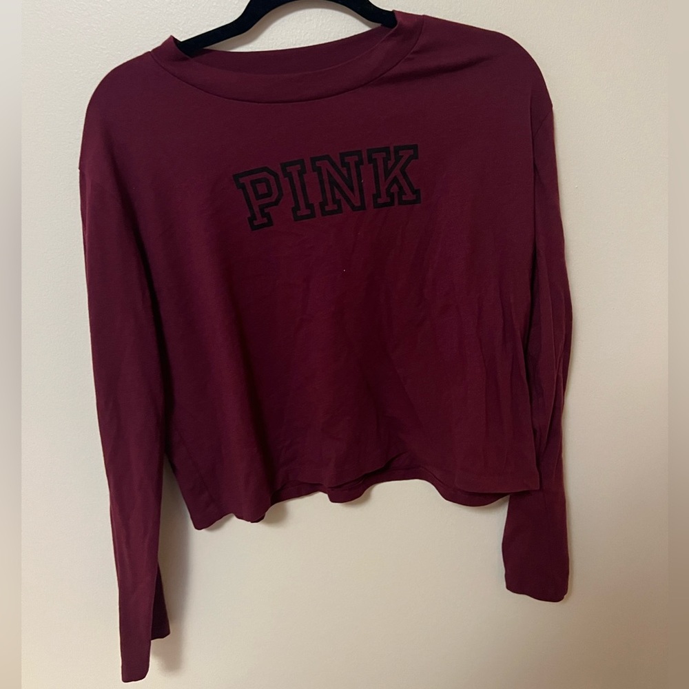 PINK maroon long sleeve crop top